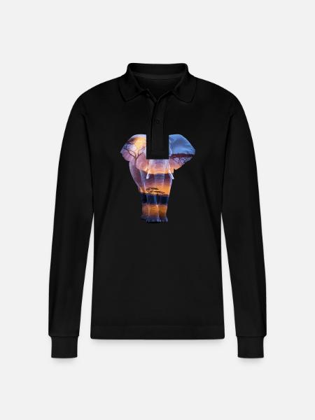 Elephant African Sunset Savannah - Stanley/Stella Organic Unisex Long-Sleeved Polo Shirt Prepster - black