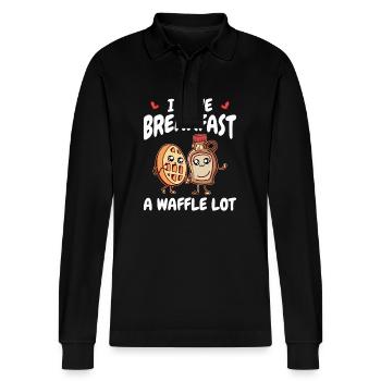 Breakfast Waffles - Waffle and Syrup Lovers - Stanley/Stella Organic Unisex Long-Sleeved Polo Shirt Prepster - black - Front - Anna (173cm) & Nico (186cm)