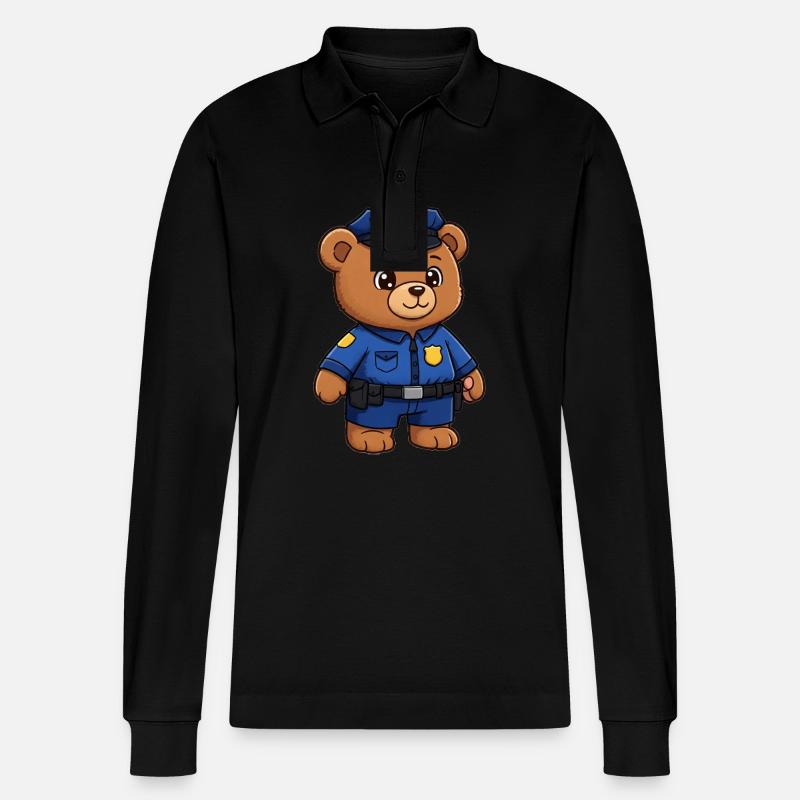Ours en peluche Policier - Polo à manches longues bio PREPSTER Stanley/Stella Unisexe - noir