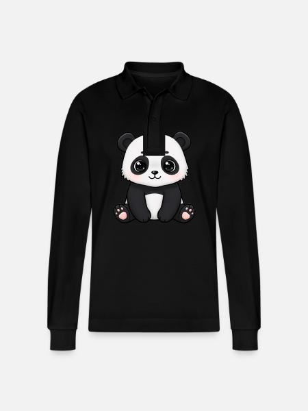 Tier Cartoon Panda - Stanley/Stella Unisex Bio-Langarm-Poloshirt Prepster - Schwarz