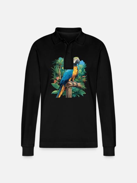 Parrot Parrot Parrot - Stanley/Stella Organic Unisex Long-Sleeved Polo Shirt Prepster - black
