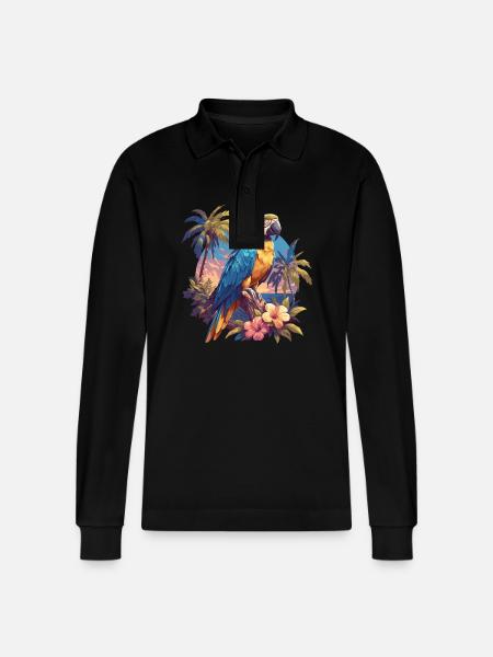 Parrot Parrot Parrot - Stanley/Stella Organic Unisex Long-Sleeved Polo Shirt Prepster - black