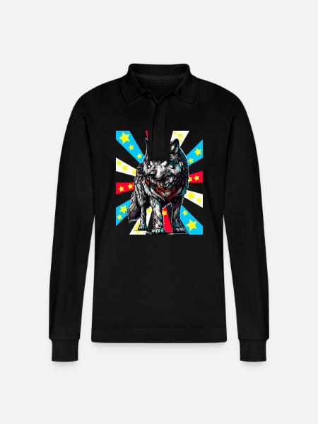 Tattoo Wolf Wolves - Stanley/Stella Organic Unisex Long-Sleeved Polo Shirt Prepster - black