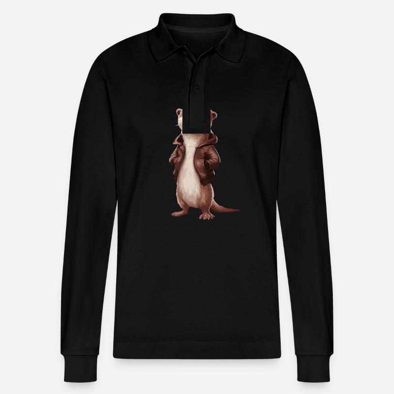 Cooler Otter Mit Lederjacke Illustrationskunst - Stanley/Stella Unisex Bio-Langarm-Poloshirt Prepster - Schwarz