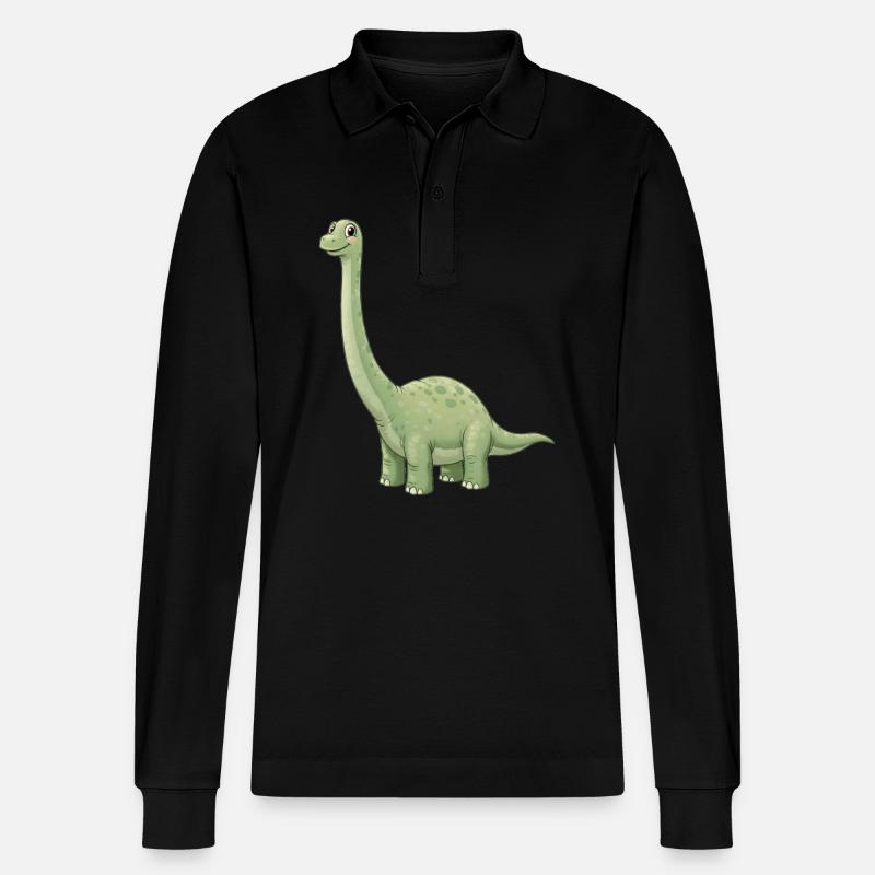 Dino Cartoon Brachiosaurus - Stanley/Stella Unisex Bio-Langarm-Poloshirt Prepster - Schwarz