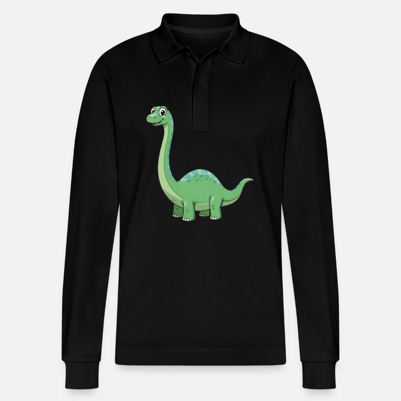 Dino Cartoon Diplodocus - Stanley/Stella Unisex Bio-Langarm-Poloshirt Prepster - Schwarz