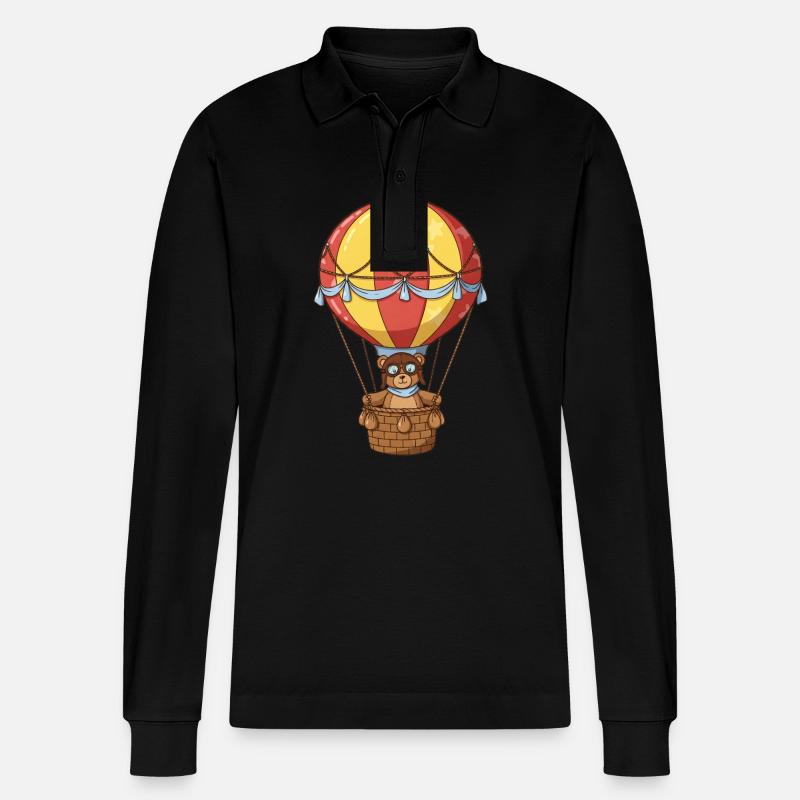 Teddybär Heißluftballonfahrer - Stanley/Stella Unisex Bio-Langarm-Poloshirt Prepster - Schwarz