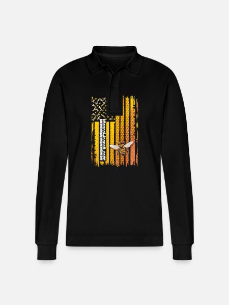 Beekeeper Bees Flag Stripe Honey - Stanley/Stella Organic Unisex Long-Sleeved Polo Shirt Prepster - black