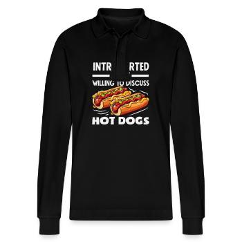 Hot Dog Lover Introvert Discussed - Stanley/Stella Organic Unisex Long-Sleeved Polo Shirt Prepster - black - Front - Anna (173cm) & Nico (186cm)