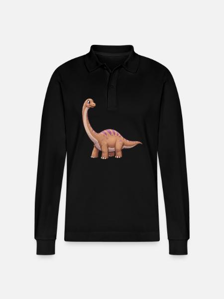 Dino Cartoon Apatosaurus - Stanley/Stella Organic Unisex Long-Sleeved Polo Shirt Prepster - black