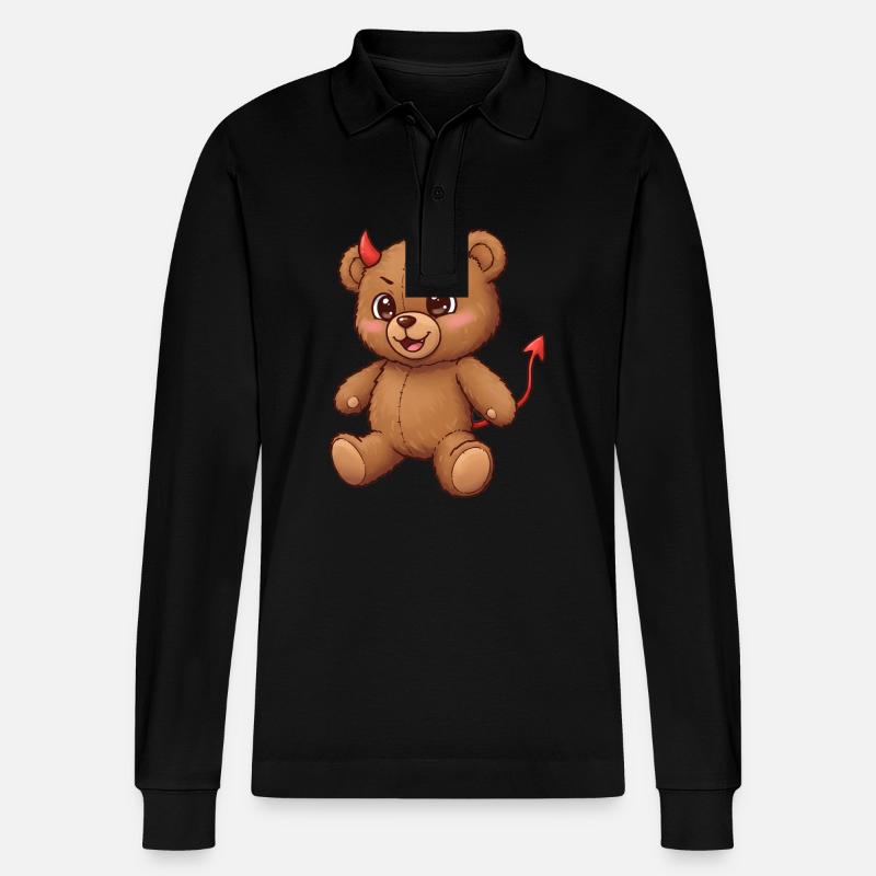 Teddybär Teufel - Stanley/Stella Unisex Bio-Langarm-Poloshirt Prepster - Schwarz