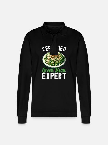 Green Bean Casserole - Stanley/Stella Organic Unisex Long-Sleeved Polo Shirt Prepster - black