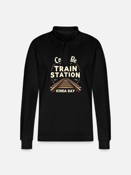 Train Ride -locomotive Adventure - Stanley/Stella Organic Unisex Long-Sleeved Polo Shirt Prepster - black