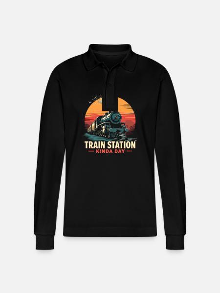 Train Ride -locomotive Adventure - Stanley/Stella Organic Unisex Long-Sleeved Polo Shirt Prepster - black