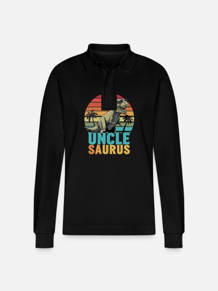Unclesaurus Retro Dinosaur Motif with - Stanley/Stella Organic Unisex Long-Sleeved Polo Shirt Prepster - black