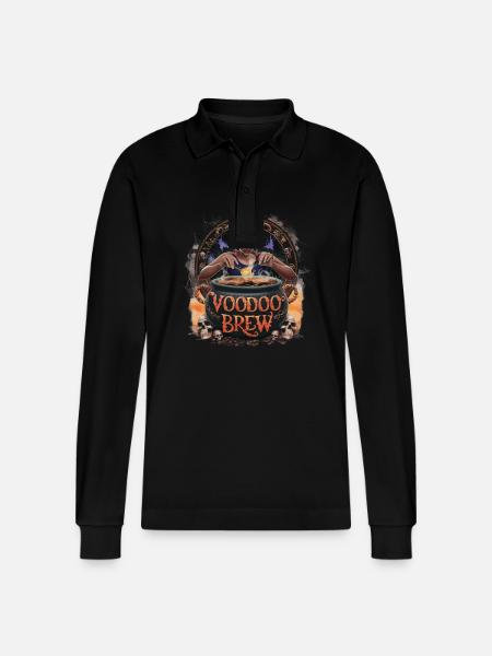 Mystical Voodoo Brew Cauldron Illustration - Stanley/Stella Organic Unisex Long-Sleeved Polo Shirt Prepster - black