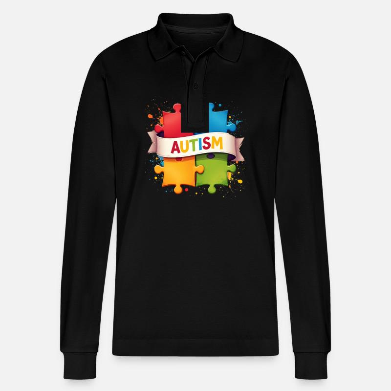 Autismus-Puzzle - Stanley/Stella Unisex Bio-Langarm-Poloshirt Prepster - Schwarz