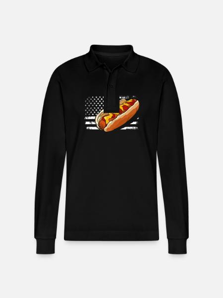 Hot Dog Lover American Flair - Stanley/Stella Organic Unisex Long-Sleeved Polo Shirt Prepster - black