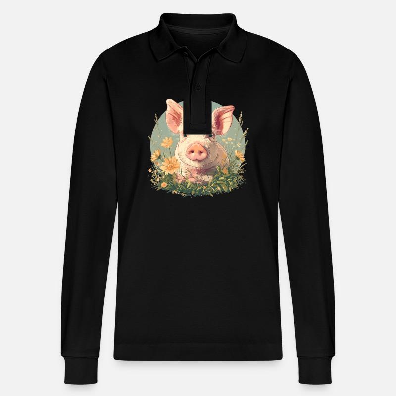Schweine Schwein - Stanley/Stella Unisex Bio-Langarm-Poloshirt Prepster - Schwarz