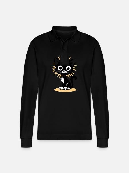 Charming black cat with radiant - Stanley/Stella Organic Unisex Long-Sleeved Polo Shirt Prepster - black