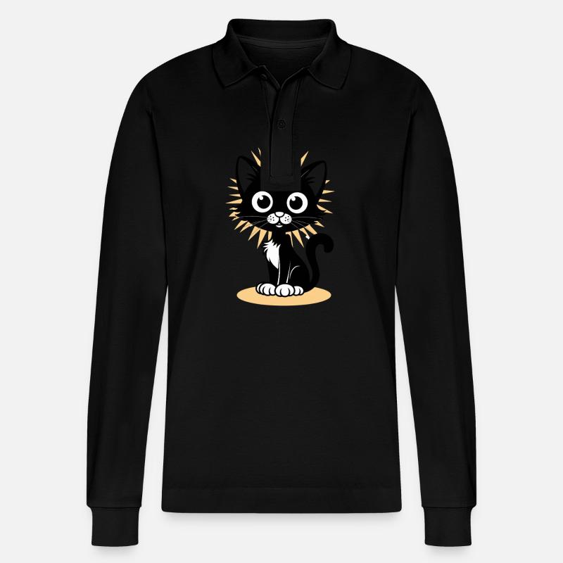 Charmante Schwarze Katze Mit Strahlendem - Stanley/Stella Unisex Bio-Langarm-Poloshirt Prepster - Schwarz