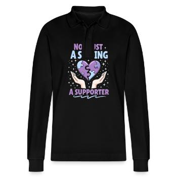 Autism siblings - Stanley/Stella Organic Unisex Long-Sleeved Polo Shirt Prepster - black - Front - Anna (173cm) & Nico (186cm)