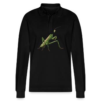 Gottesanbeterinnenen Gottesanbeterin - Stanley/Stella Unisex Bio-Langarm-Poloshirt Prepster - Schwarz - Vorne - Anna (173cm) & Nico (186cm)