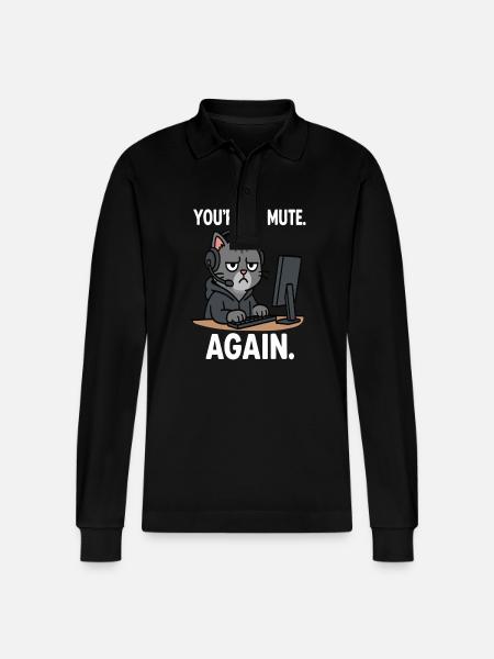 Home office cat - Stanley/Stella Organic Unisex Long-Sleeved Polo Shirt Prepster - black