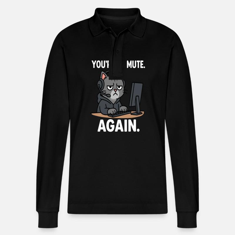 Homeoffice Katze - Stanley/Stella Unisex Bio-Langarm-Poloshirt Prepster - Schwarz