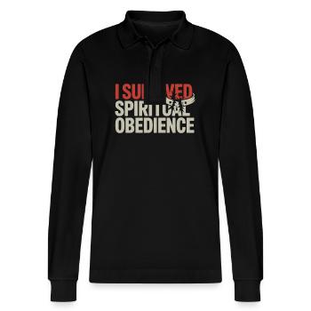 Former religious community survivors - Stanley/Stella Organic Unisex Long-Sleeved Polo Shirt Prepster - black - Front - Anna (173cm) & Nico (186cm)