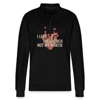 Former religious community survivors - Stanley/Stella Organic Unisex Long-Sleeved Polo Shirt Prepster - black - Front - Anna (173cm) & Nico (186cm)
