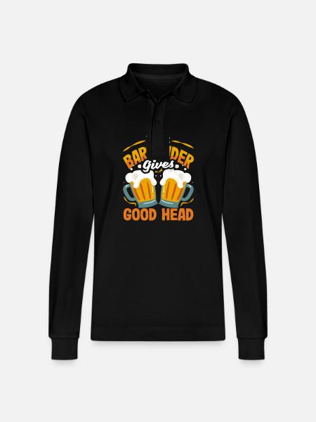 This bartender gives good foam - Stanley/Stella Organic Unisex Long-Sleeved Polo Shirt Prepster - black