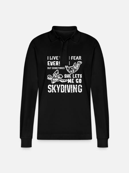 Skydiving Lets Me Go Skydiving - Stanley/Stella Organic Unisex Long-Sleeved Polo Shirt Prepster - black