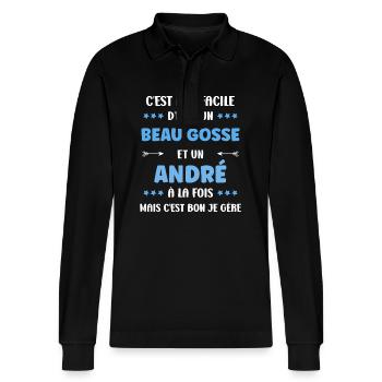 André - Polo à manches longues bio PREPSTER Stanley/Stella Unisexe - noir - Devant - Anna (173cm) & Nico (186cm)