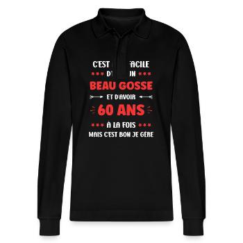 60 ANS - Polo à manches longues bio PREPSTER Stanley/Stella Unisexe - noir - Devant - Anna (173cm) & Nico (186cm)