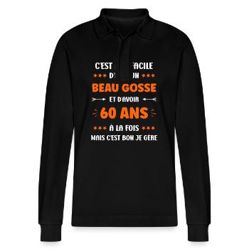 60 ANS - Polo à manches longues bio PREPSTER Stanley/Stella Unisexe - noir - Devant - Anna (173cm) & Nico (186cm)