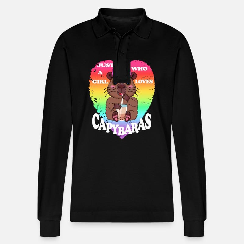 Capybara Bubble tea - Stanley/Stella Unisex Bio-Langarm-Poloshirt Prepster - Schwarz