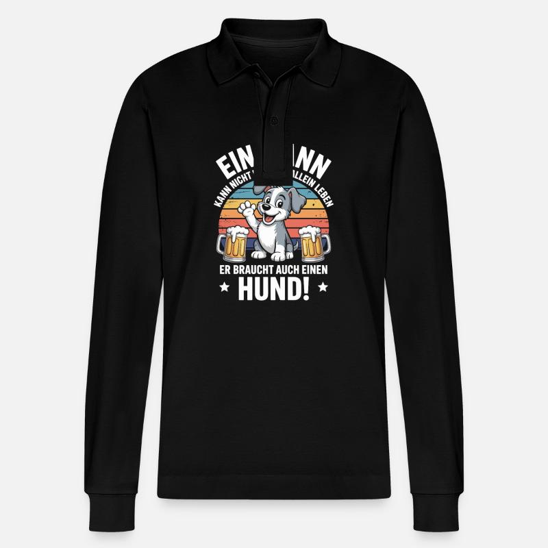 Mann Hund Bier - Stanley/Stella Unisex Bio-Langarm-Poloshirt Prepster - Schwarz