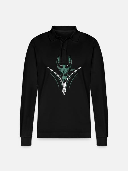 Mysterious Alien Sssh... Mysterious - Stanley/Stella Organic Unisex Long-Sleeved Polo Shirt Prepster - black