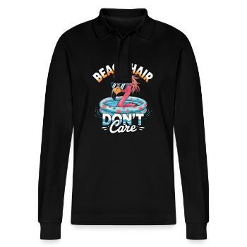 Beach Hair Don't Care Flamingo Sommer - Stanley/Stella Unisex Bio-Langarm-Poloshirt Prepster - Schwarz - Vorne - Anna (173cm) & Nico (186cm)