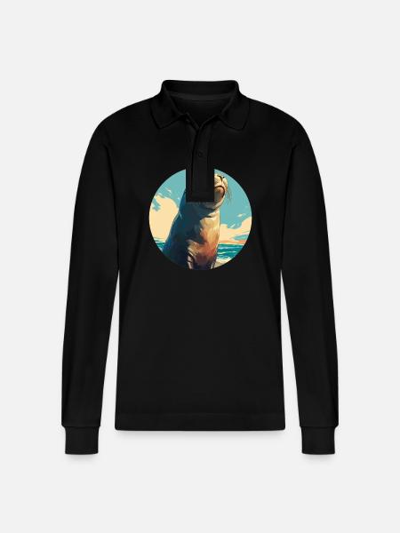 Seelöwen Seelöwe - Stanley/Stella Unisex Bio-Langarm-Poloshirt Prepster - Schwarz