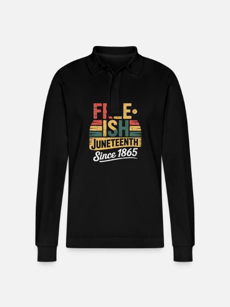 Freeish Juneteenth sunset - Stanley/Stella Organic Unisex Long-Sleeved Polo Shirt Prepster - black