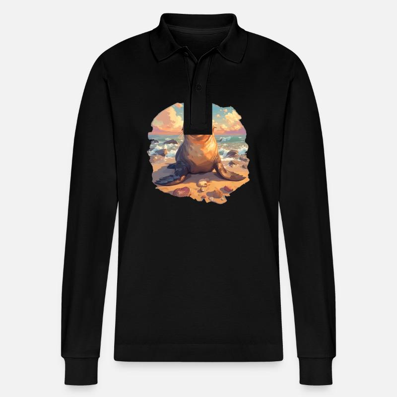 Seelöwen Seelöwe - Stanley/Stella Unisex Bio-Langarm-Poloshirt Prepster - Schwarz