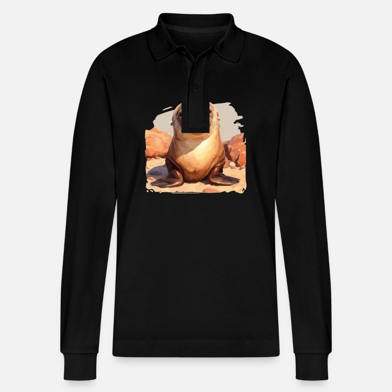Seelöwen Seelöwe - Stanley/Stella Unisex Bio-Langarm-Poloshirt Prepster - Schwarz