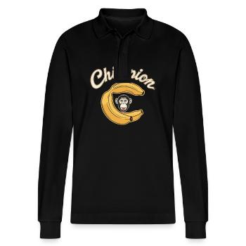 Chimpion Banana Monkey Humorous Art - Stanley/Stella Organic Unisex Long-Sleeved Polo Shirt Prepster - black - Front - Anna (173cm) & Nico (186cm)
