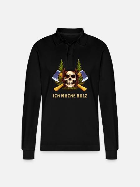 SKULL AXE I MAKE WOOD - Stanley/Stella Organic Unisex Long-Sleeved Polo Shirt Prepster - black
