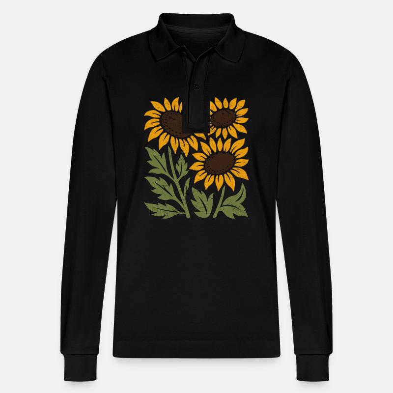 Boho Sonnenblumen - Stanley/Stella Unisex Bio-Langarm-Poloshirt Prepster - Schwarz