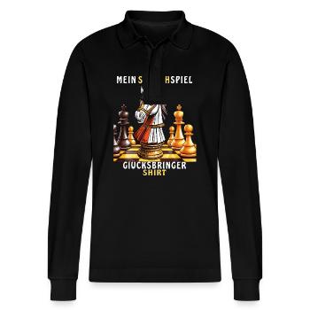 SCHACHSPIEL GLÜCKSBRINGER SHIRT - Stanley/Stella Unisex Bio-Langarm-Poloshirt Prepster - Schwarz - Vorne - Anna (173cm) & Nico (186cm)