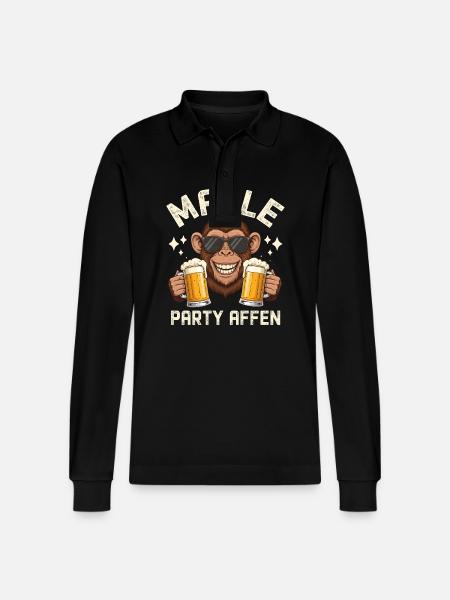 Malle Party Affen - Stanley/Stella Unisex Bio-Langarm-Poloshirt Prepster - Schwarz