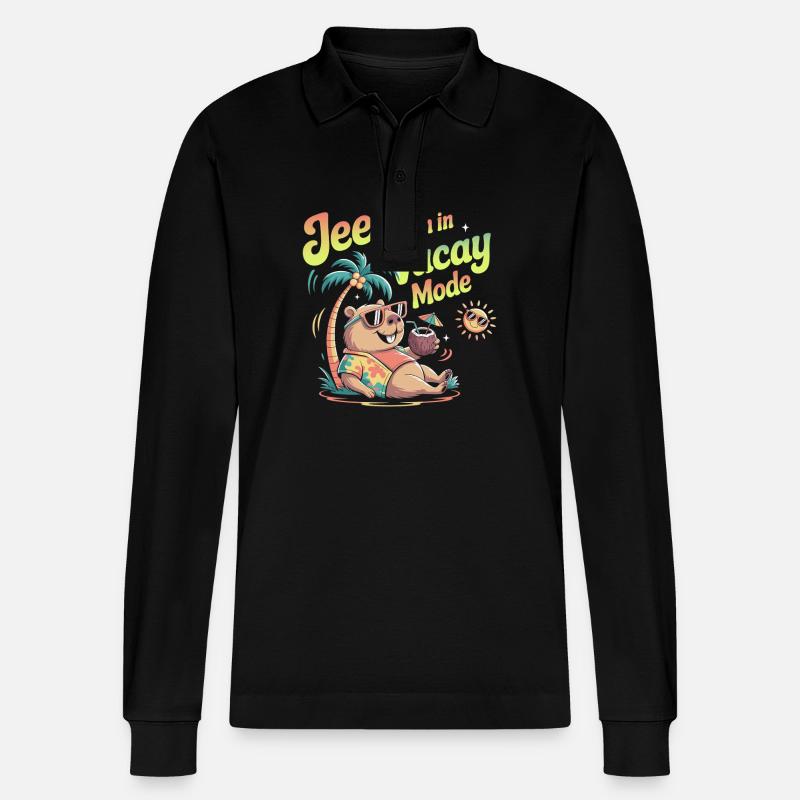 Jeez Vacay Mode Capybara - Stanley/Stella Unisex Bio-Langarm-Poloshirt Prepster - Schwarz